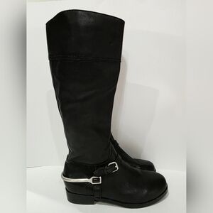 Pour La Victoire BLACK LEATHER Boot Silver Harness Knee High Zip Riding 7.5 New